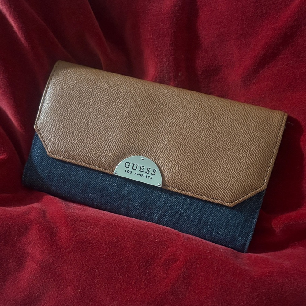 Guess Tan and Dark Blue Wallet